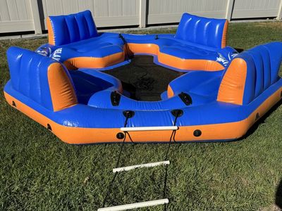 Intex Relaxation Station Inflatable 4 Person Island Float Blue/Orange