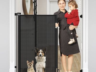 Retractable Pet/Baby Safety Gate, 48-Inch Tall, Extends to 55-Inch Wide, Black Mesh - New!