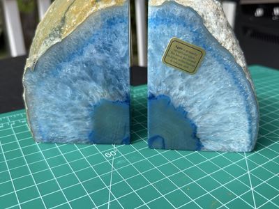 Agate Geode Bookends Blue White Crystal Stone Polished Home Decor Office Gift Set of 2