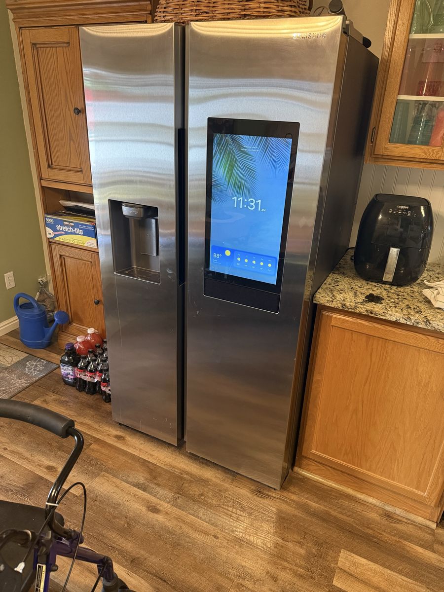 Samsung Family Hub Smart Refrigerator, Stainless Steel, Side-by-Side with Ice/Water Dispenser. Like-new condition.