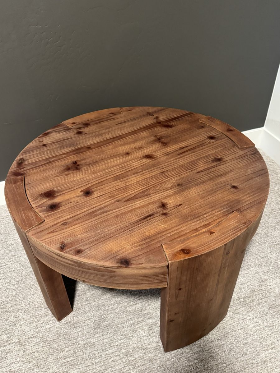 TRIBEWOOD Solid Wood Round Coffee Table 31.5"D x 17.72"H - Natural Grain Finish