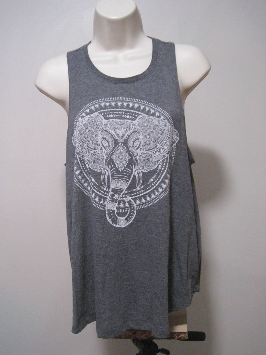Peaceful Warrior Women Tank Top Size Large Yoga Workout Mandala Elephant Graphic