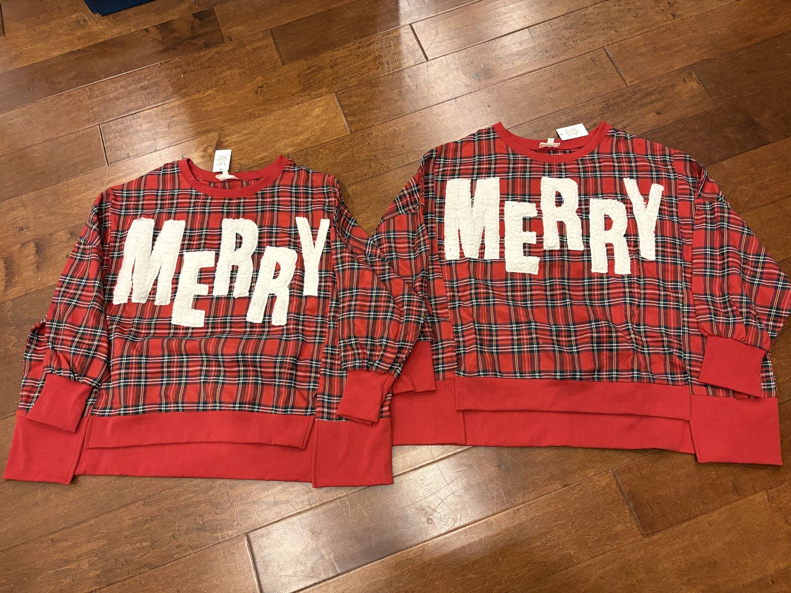New w/ Tags Plaid Merry Sweatshirt - Sz L & XL