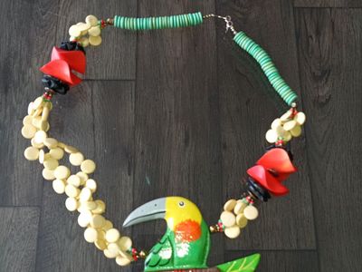 Vintage Handmade Tropical Toucan Necklace and Earring Set