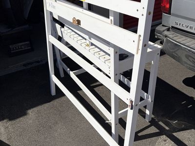 White Wood Bunk Bed Frame & 2 Queen Mattresses - One New, One Used - Storage Unit Clearout