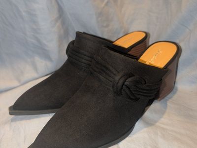 Qupid Black Faux Suede Pointed Toe Mules with Knot Detail