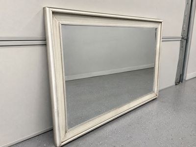Large Framed Wall Mirror, Distressed Creamy Silver Finish, Versatile Home Decor Accent