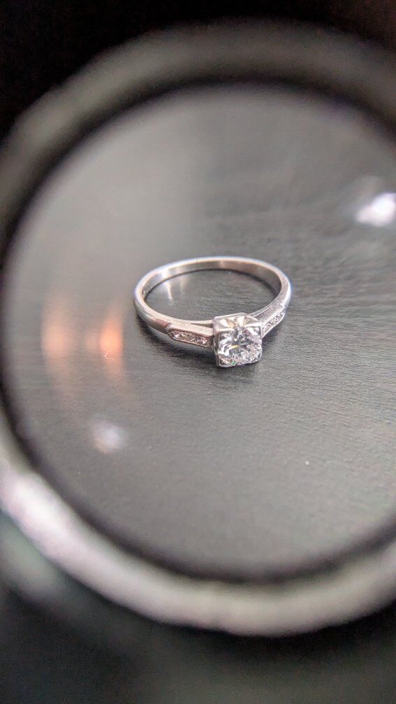 Art Deco Antique Diamond Engagement Ring, Platinum