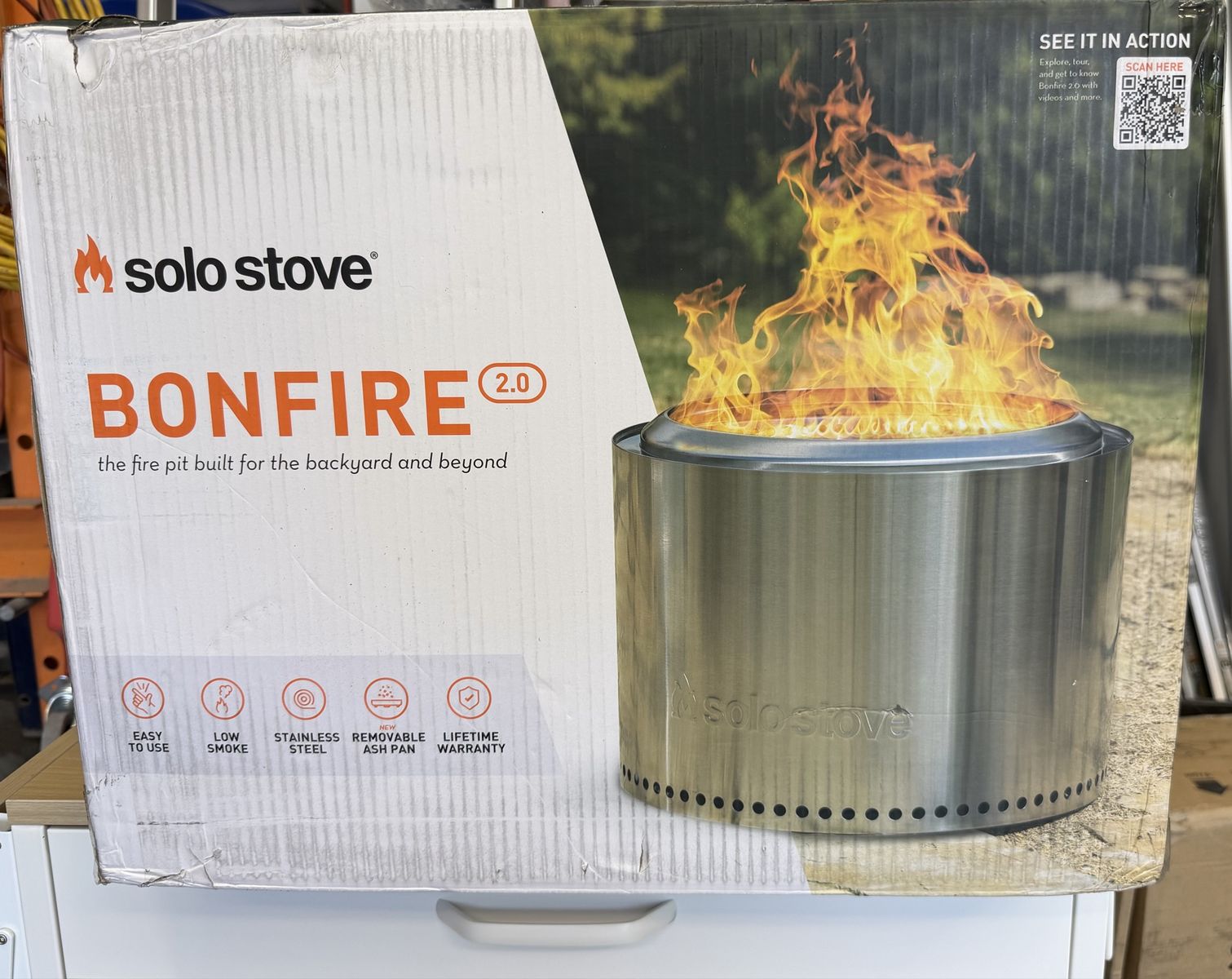Solo Stove Bonfire 2.0 Fire Pit - Stainless Steel, Low Smoke, Removable Ash Pan, 19.5" Diameter