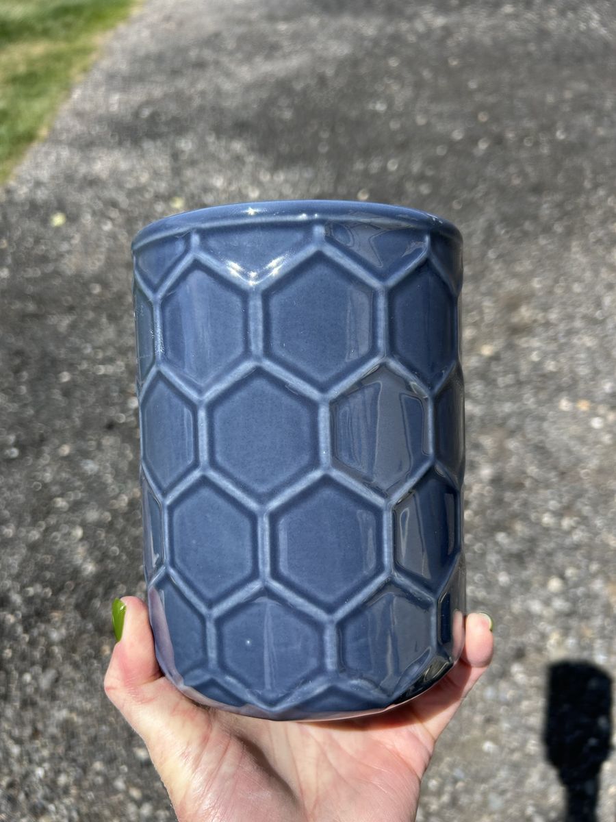 Ceramic Honeycomb Planter - Blue/Gray - 5.5" Tall, 4.5" Diameter, Indoor/Outdoor Decor