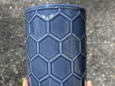 Ceramic Honeycomb Planter - Blue/Gray - 5.5" Tall, 4.5" Diameter, Indoor/Outdoor Decor