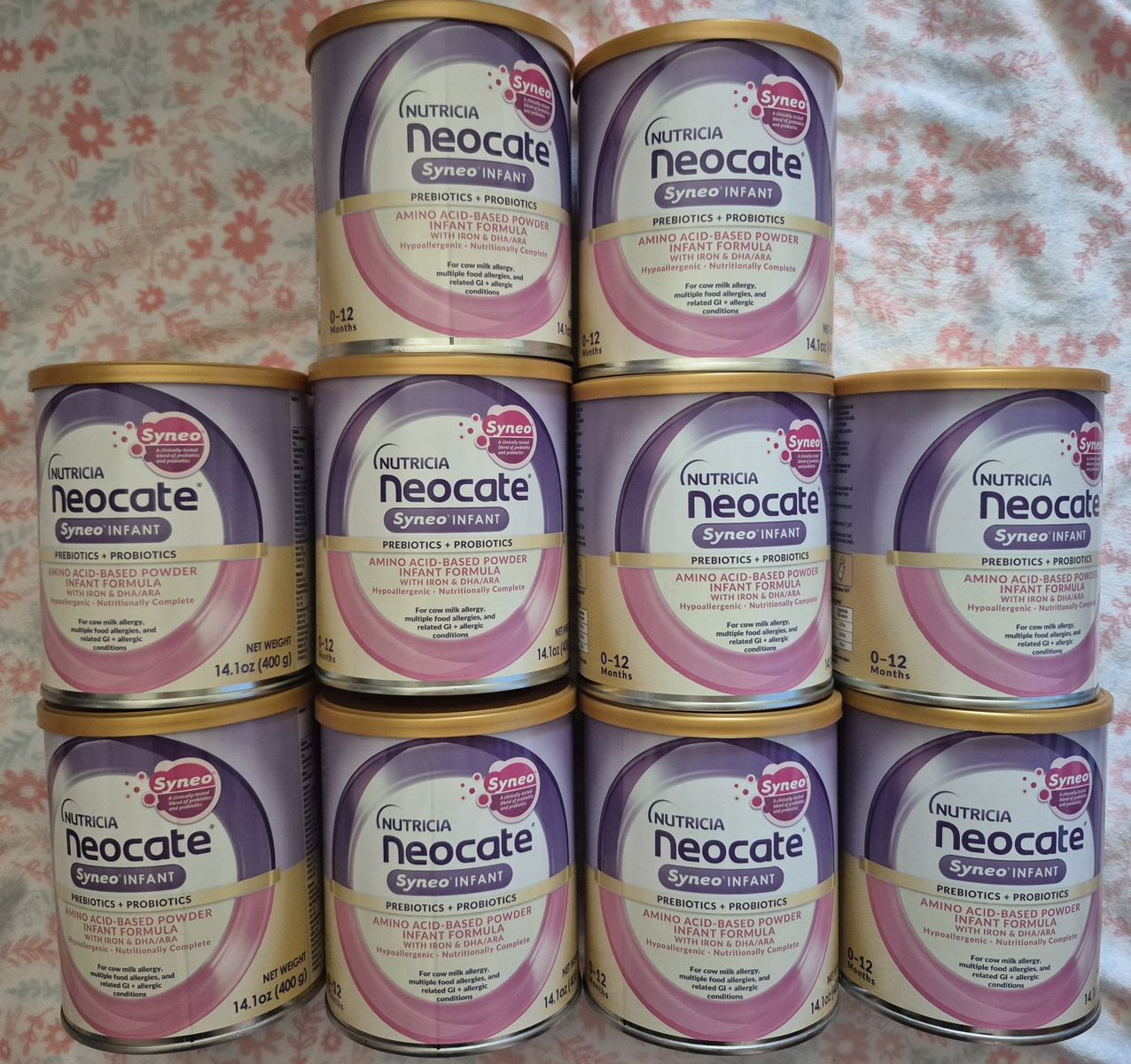 10 New Sealed 14.1 oz cans of Neocate Syneo Infant Baby Formula Powder