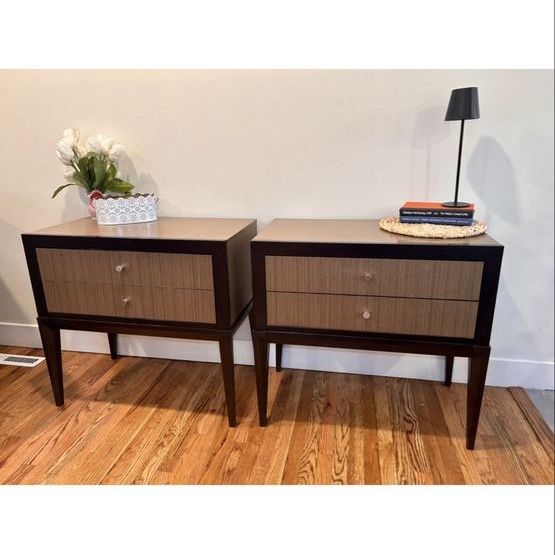 MCM/Mid Century Modern Two-Tone Wood Nightstands with power 