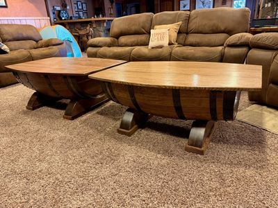 Whiskey Barrel Storage and Laptop Coffee Tables