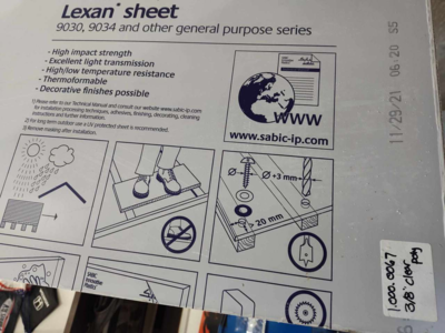 Full Sheet 48" x 96" 3/8" of Lexan Clear Impact Resistant Polycarbonate