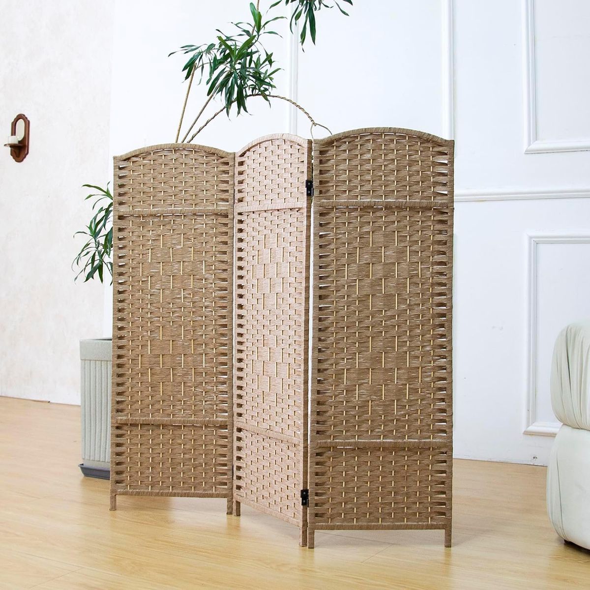 NEW 47x47 3 Panel Rattan Divider Short Room Partition Screen,Double Sided Folding Divider