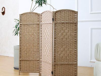 NEW 47x47 3 Panel Rattan Divider Short Room Partition Screen,Double Sided Folding Divider