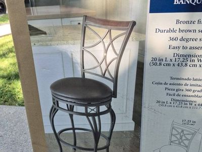 Chelsea Bronze Finish Barstools (2) w/ Brown Seat, 360 Swivel, Easy Assemble