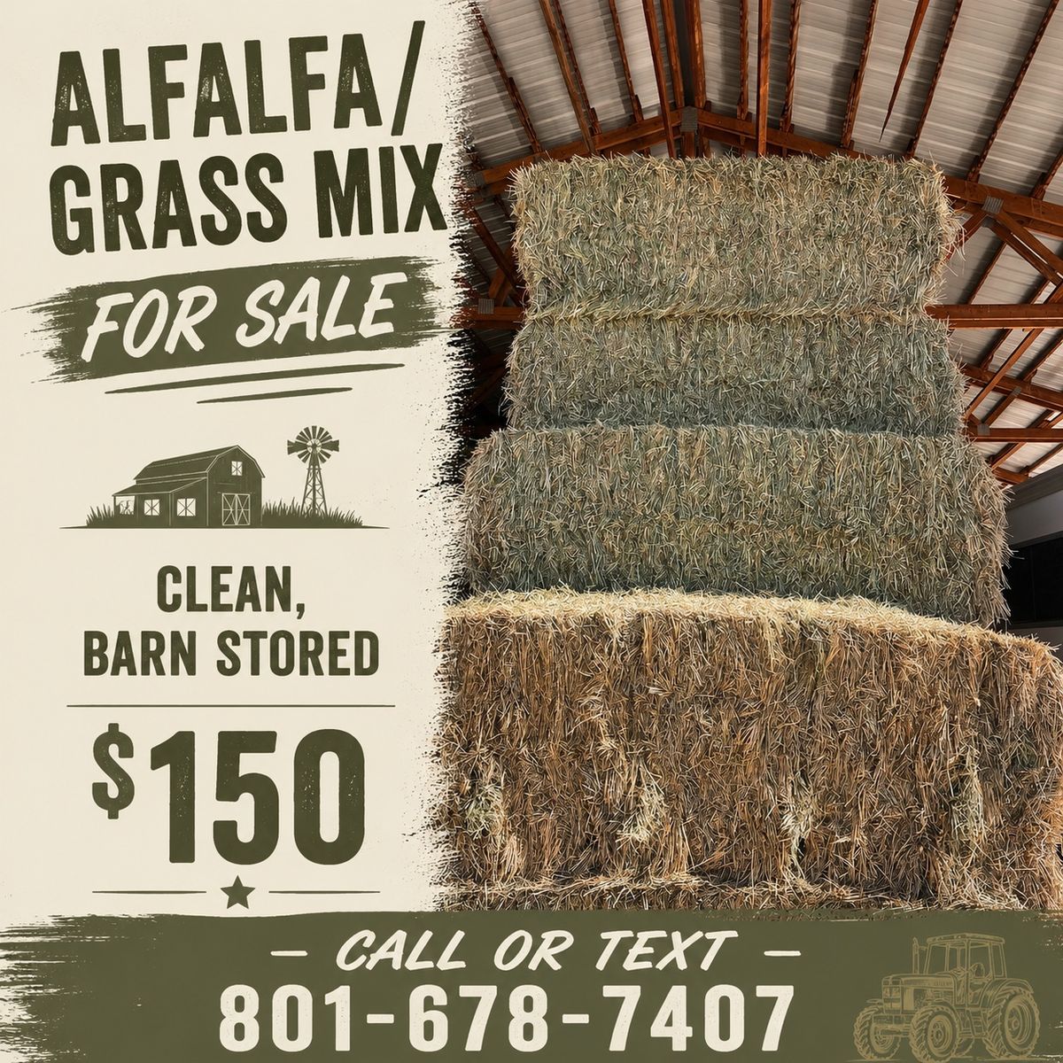 3x3 Alfalfa/Grass mix Bales