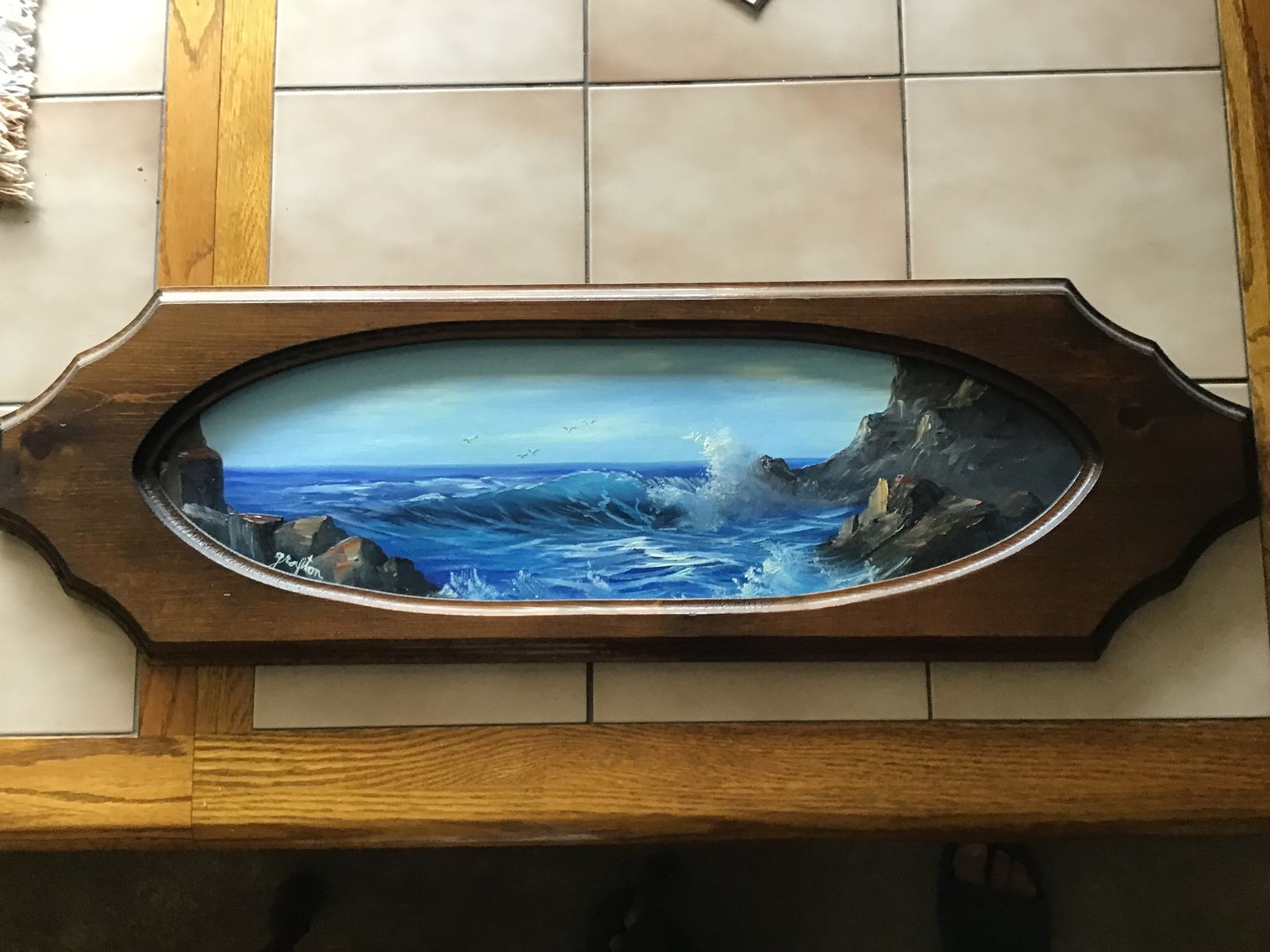Original Ocean Waves Painting Framed in Wood by Roberta Bobbie Grafton