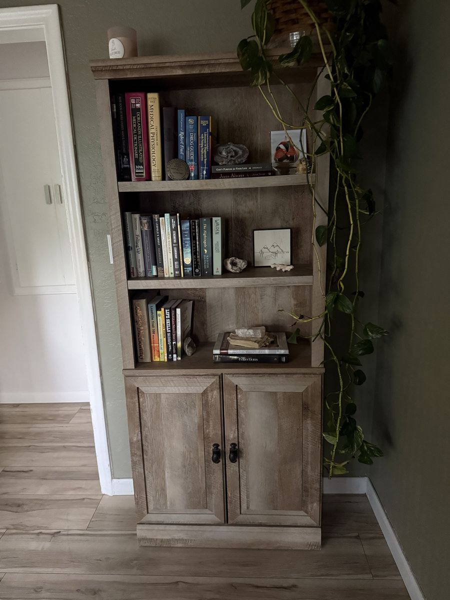 Rustic Wooden Bookshelf with Lower Storage Cabinet