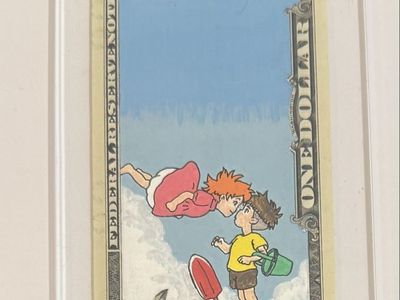 Custom Ponyo (Studio Ghibli) hand painted Art on on Dollar Bill in Acrylic Case