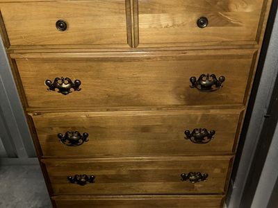 Wooden 5-Drawer Dresser with Brass Hardware - Used Good Condition