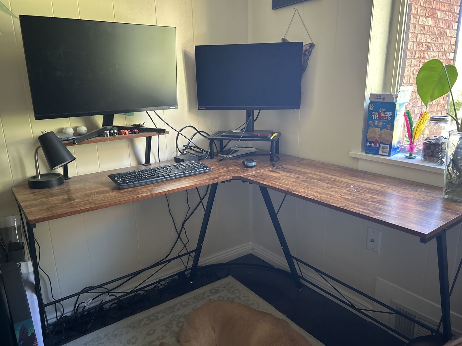 Rustic L-Shaped Corner Desk with Black Metal Frame