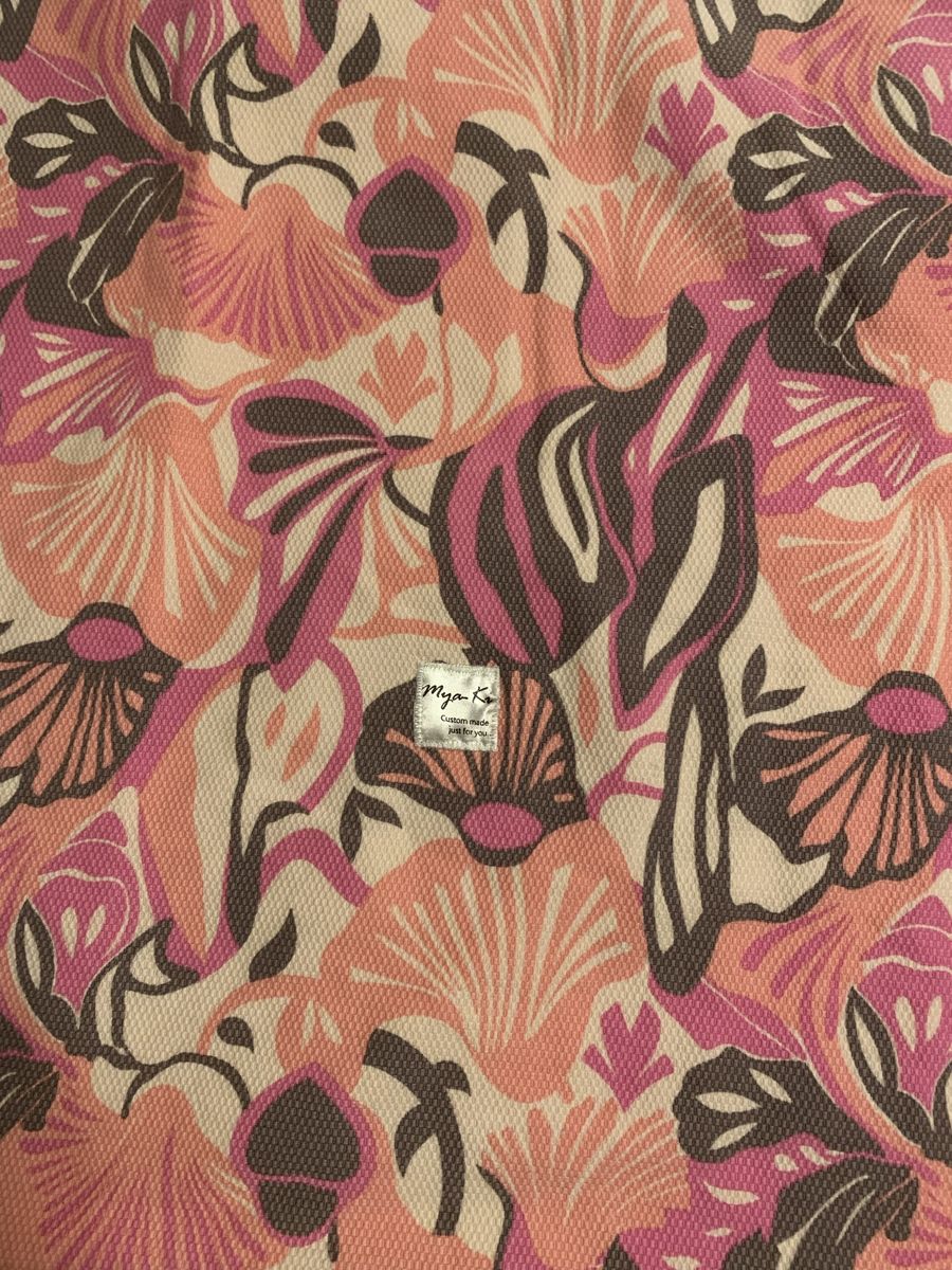 Miya K Custom Made Tropical Floral Pink Blanket Soft Fabric. Car seat cover and extra pink crochet blanket.