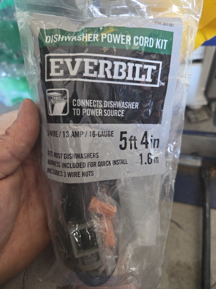 Everbilt Dishwasher Power Cord Kit - 5ft 4in, 3-Wire/13 Amp/16-Gauge with Wire Nuts