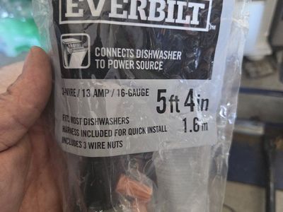 Everbilt Dishwasher Power Cord Kit - 5ft 4in, 3-Wire/13 Amp/16-Gauge with Wire Nuts