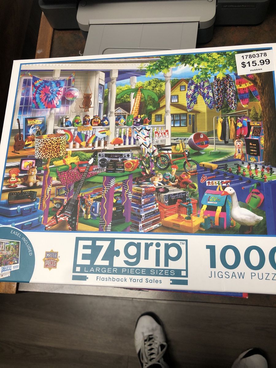 Lot of 4 Jigsaw Puzzles 1000 Pieces Each - MasterPieces Flashback Yard Sales & White Mountain Coastal Paradise