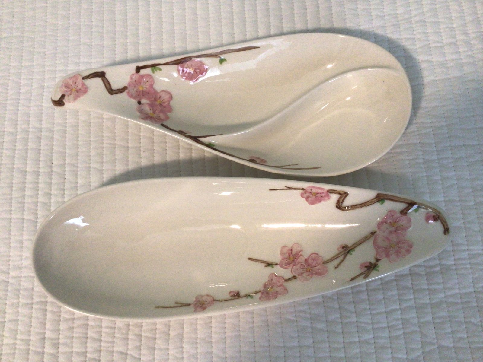 METLOX Peach Blossom jam and celery serving dishes pink flowers branches retro cottagecore