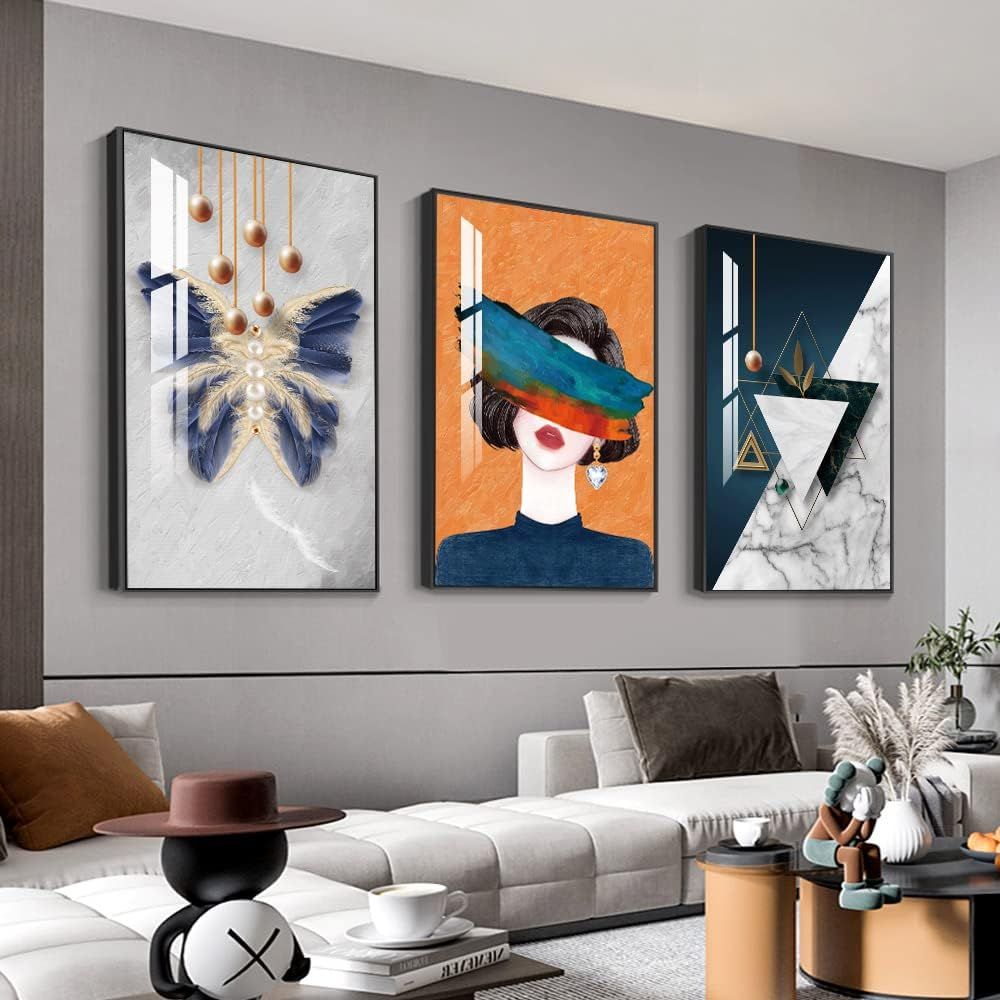 NEW 24x32 (3) Black Framed Abstract Wall Decor for Home Minimalist Artwork Painting