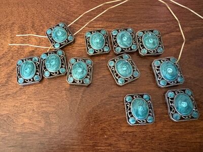 Vintage Broken Bracelet Silver Tone W/ Teal Stones