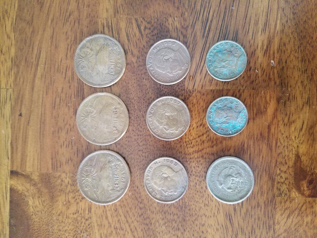 Vintage 1940s Mexican Centavos Coins