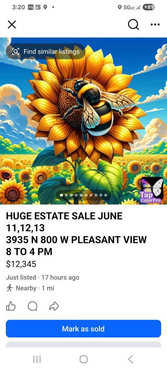 Huge Estate Sale.  June,11,12,13                      3935 n 800 w Pleasant View Utah  8 am to 4pm