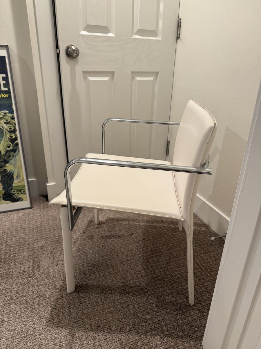 Modern Chrome and White Leather Chair from Los Angeles (CB2 West Elm style)