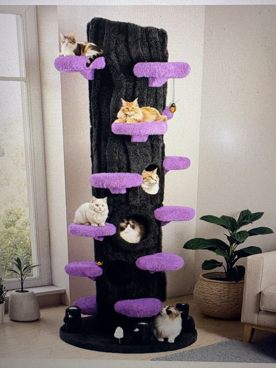 Brand new Spacious Multi-Level Cat Tree Tower with Scratching Posts & Cat Condo - 89.7" Tall Black & Purple