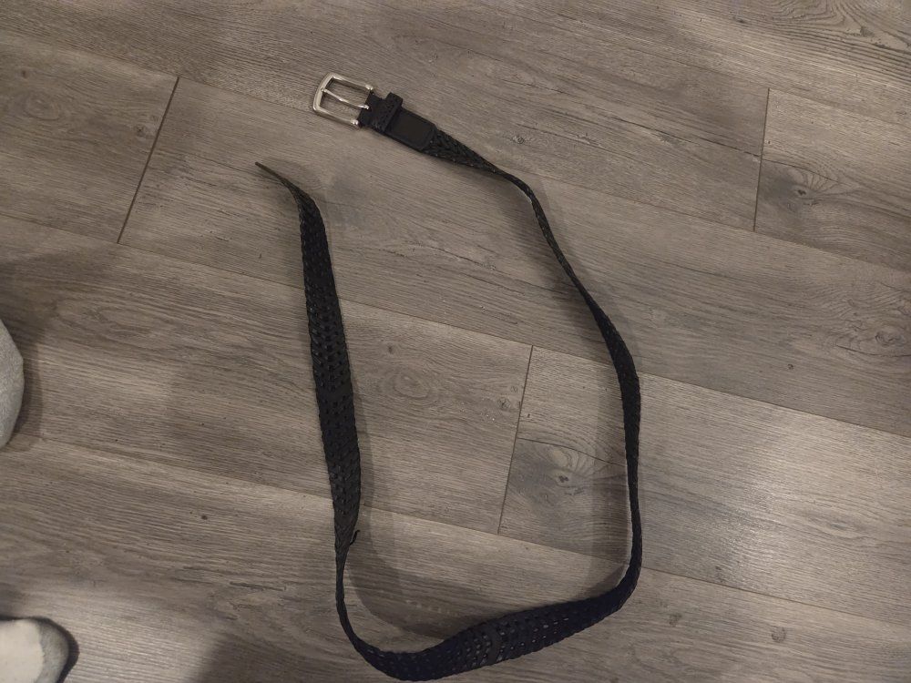 Unbranded Black Woven Leather Belt with Silver Buckle size 44