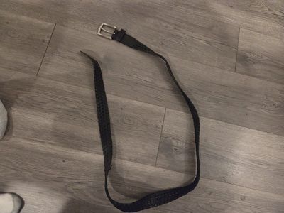 Unbranded Black Woven Leather Belt with Silver Buckle size 44