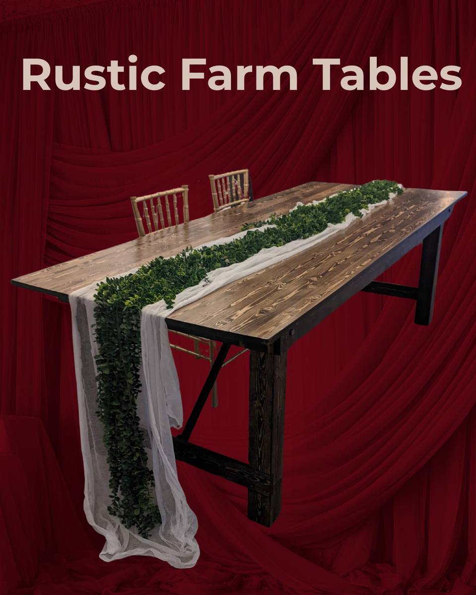 8 ft Natural wood tables for wedding or special event