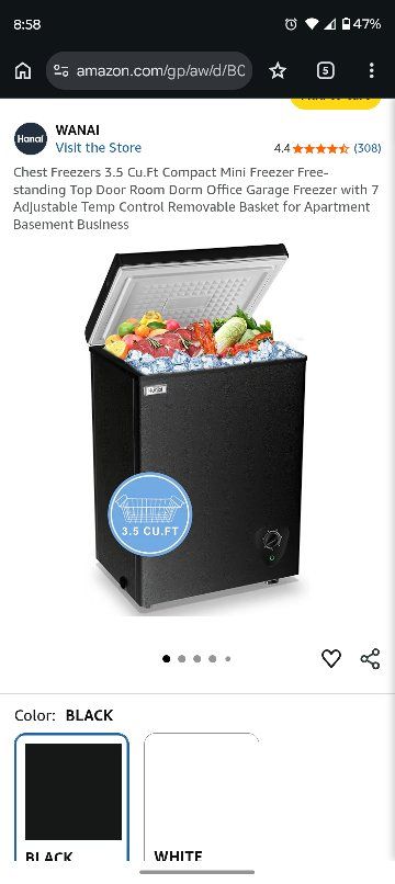 WANAI 3.5 cu.ft Compact Mini Chest Freezer - Black, Adjustable Temp Control, Removable Basket