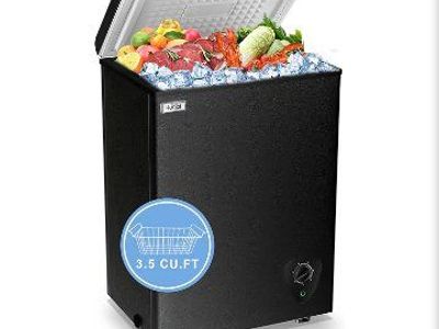 WANAI 3.5 cu.ft Compact Mini Chest Freezer - Black, Adjustable Temp Control, Removable Basket