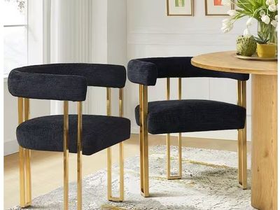 Gold Chenille Upholstered Armchair (Set of 2) - BLACK