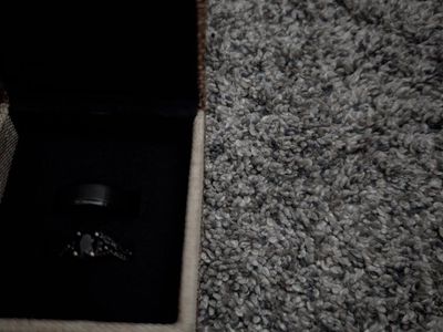 Black Engagement Ring Set with Center Stone and Band in Presentation Box
