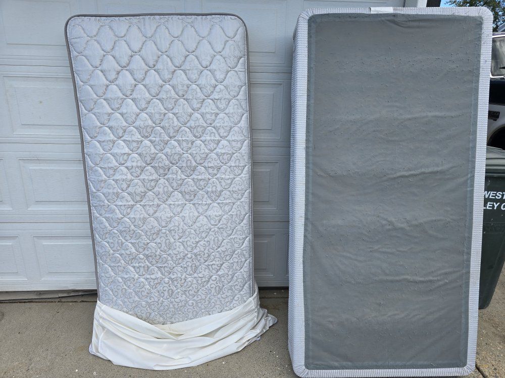 Twin Mattress, Box Spring, and Metal Bed Frame Set