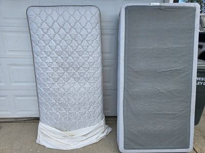 Twin Mattress, Box Spring, and Metal Bed Frame Set