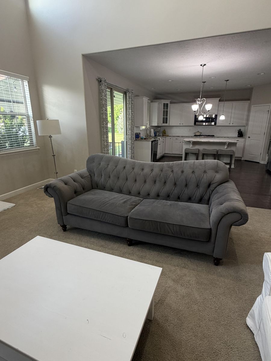 Beautiful Dark Gray Velvet Couch in Like-New Condition