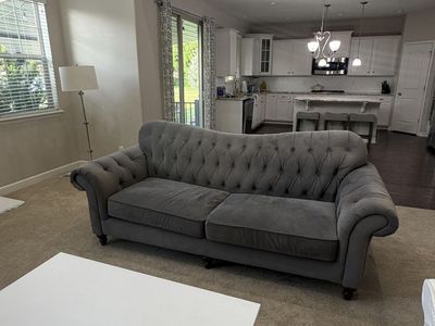 Beautiful Dark Gray Velvet Couch in Like-New Condition